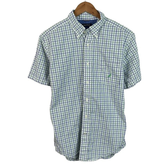 BF167 Mens Nautica Designer Plaid Short Sleeve Button Down Shirt M - Picture 1 of 4